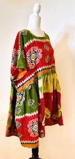 Artisan Kantha Bae  Quilt Mini Dress. Comfortable, Soft, and Very Chic (Green Print)