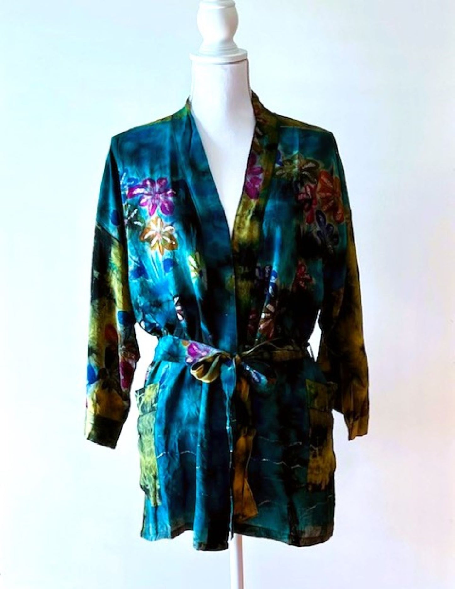 The Accessory In Demand, A Short Silk Kimono Jacket.  A Beauty In Turquoise