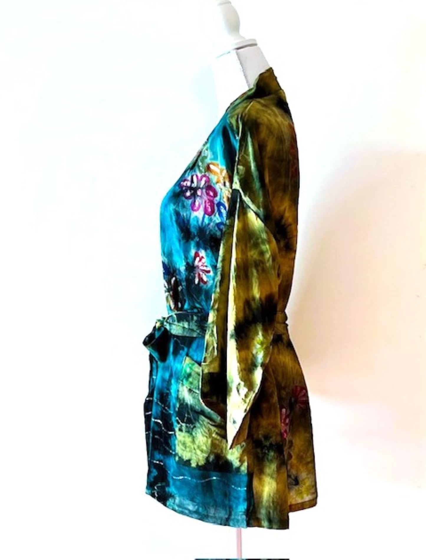 The Accessory In Demand, A Short Silk Kimono Jacket.  A Beauty In Turquoise