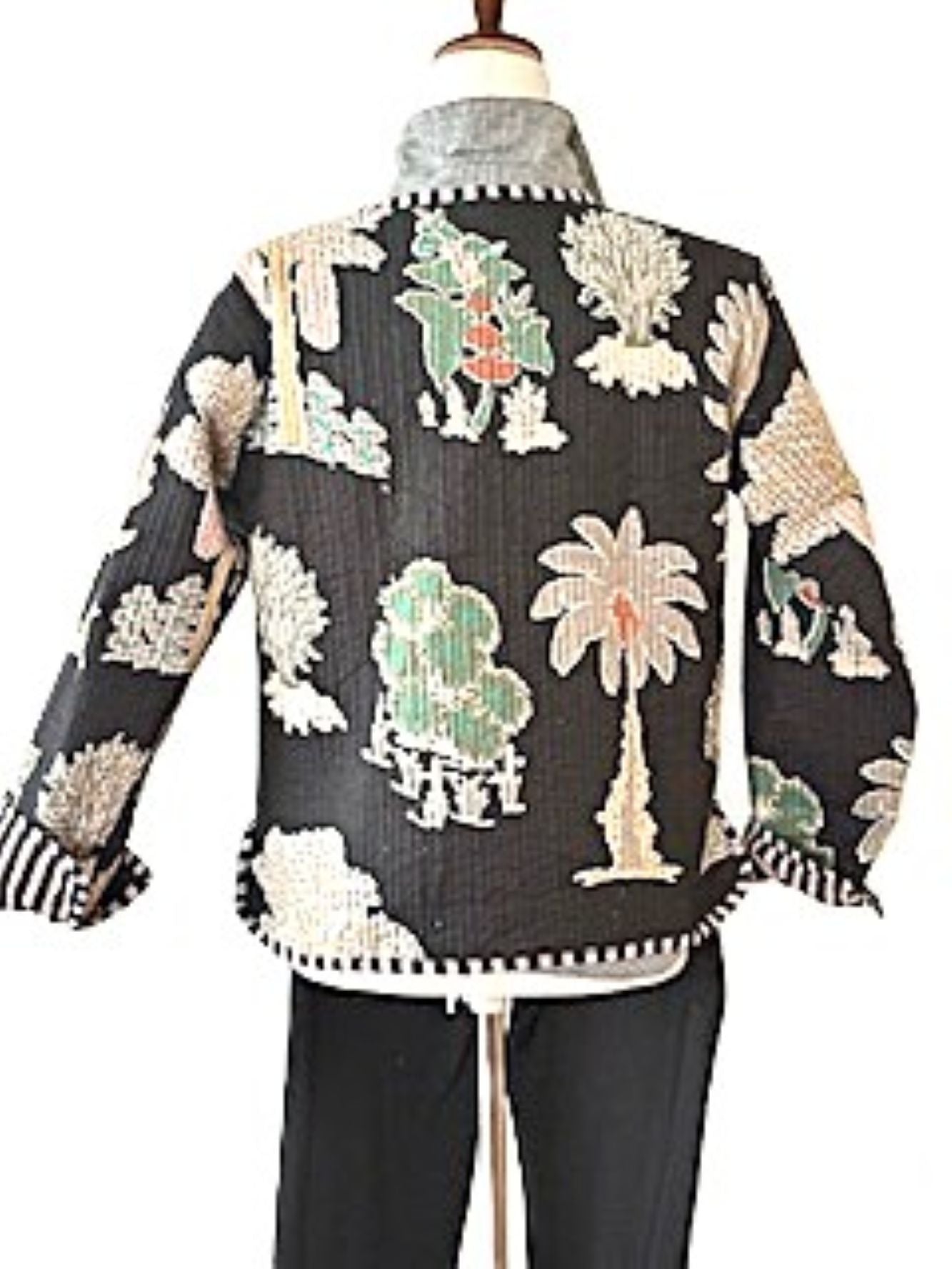 Fully Reversible Cotton Quilted  Botanical Print Jacket. (Black )