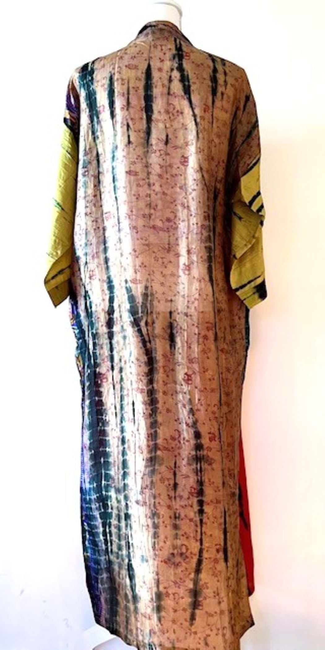 Luxurious Colorblock Silk Kimono Duster Dress