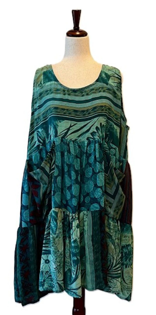 Kantha Bae Silk Meadow Mini Dress. (Teal Blue)