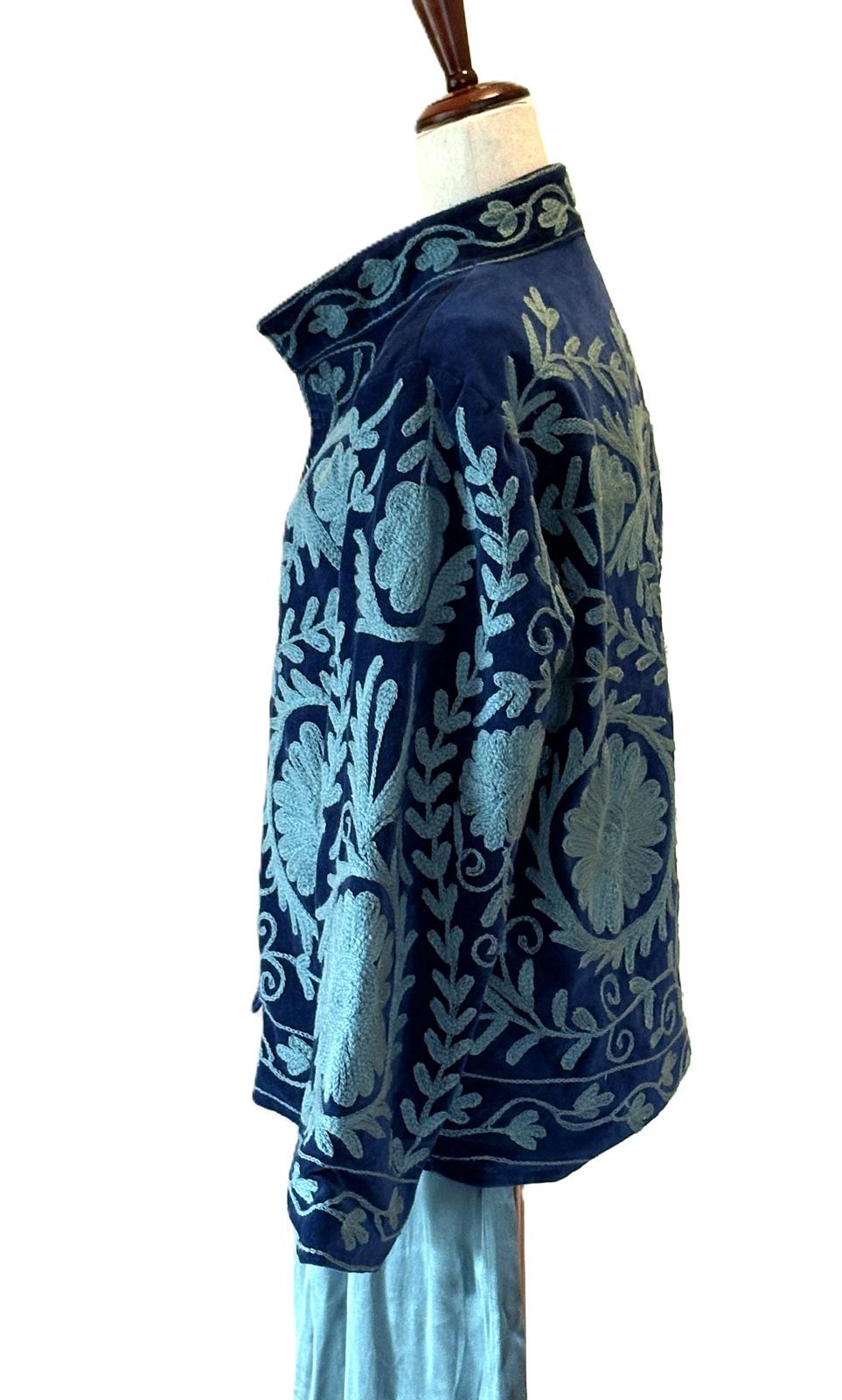 Jacket, Wearable Art In This Hand Embroidered Short Suzani Embroidered Top (Navy Turquoise)