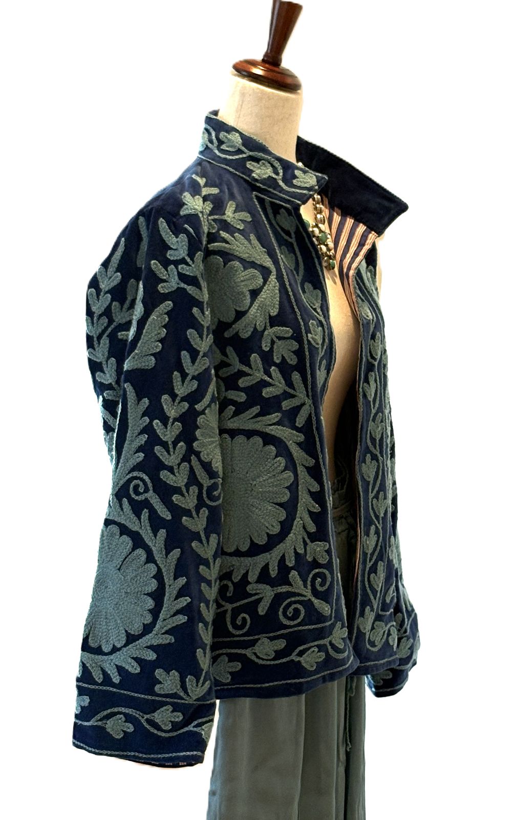 Jacket, Wearable Art In This Hand Embroidered Short Suzani Embroidered Top (Navy Turquoise)