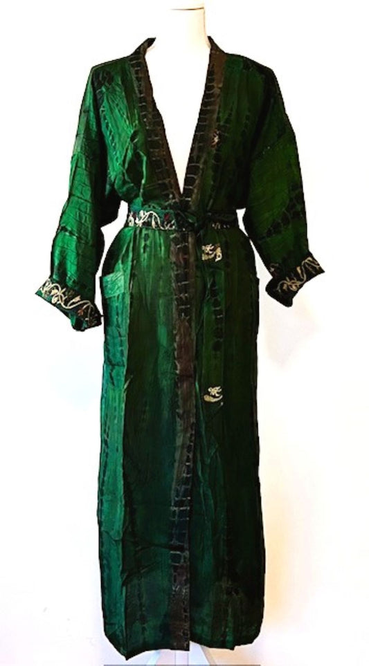 Luxurious Silk Kimono Duster, Feminine And Alluring In Emerald