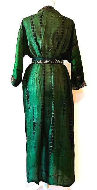 Luxurious Silk Kimono Duster, Feminine And Alluring In Emerald