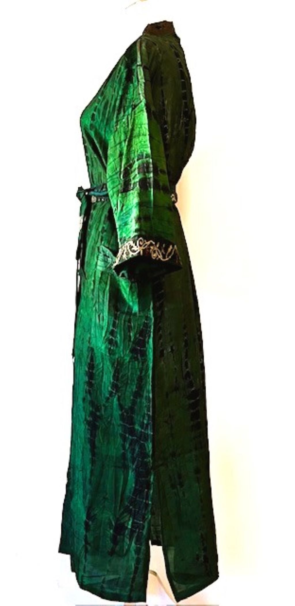 Luxurious Silk Kimono Duster, Feminine And Alluring In Emerald