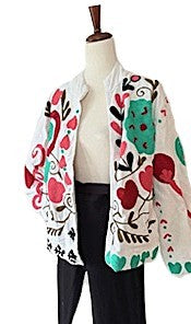 Jacket - Wearable Art,  Embroidered, Cotton Velvet Boho Kimono Box Cut. Available In 2 Colors.