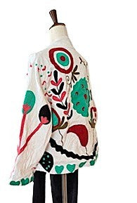 Jacket - Wearable Art,  Embroidered, Cotton Velvet Boho Kimono Box Cut. Available In 2 Colors.