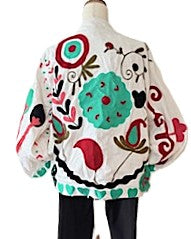 Jacket - Wearable Art,  Embroidered, Cotton Velvet Boho Kimono Box Cut. Available In 2 Colors.