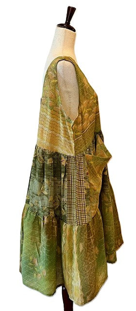 Kantha Bae Silk Meadow Mini Dress Twirls. (Light Green)