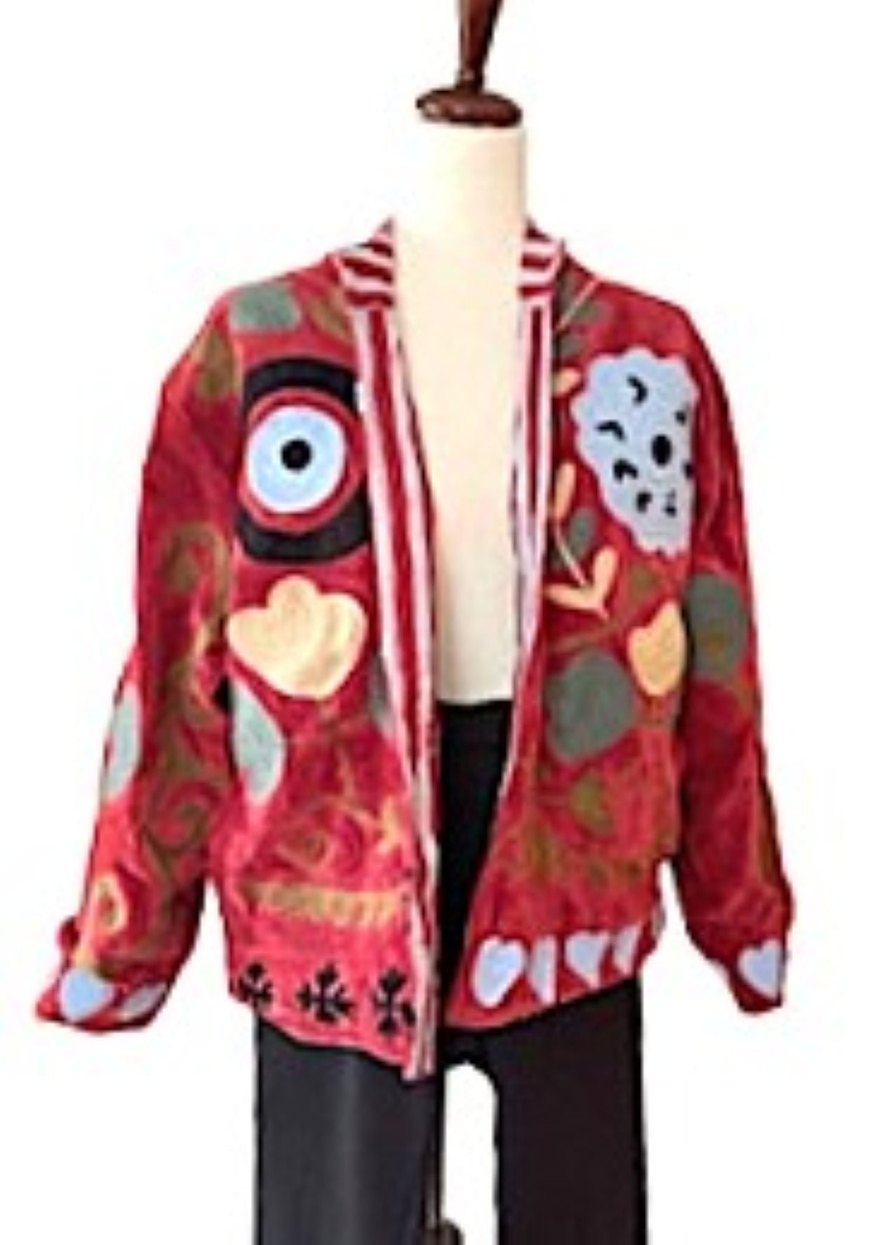Jacket - Wearable Art,  Embroidered, Cotton Velvet Boho Kimono Box Cut. Available In 2 Colors.
