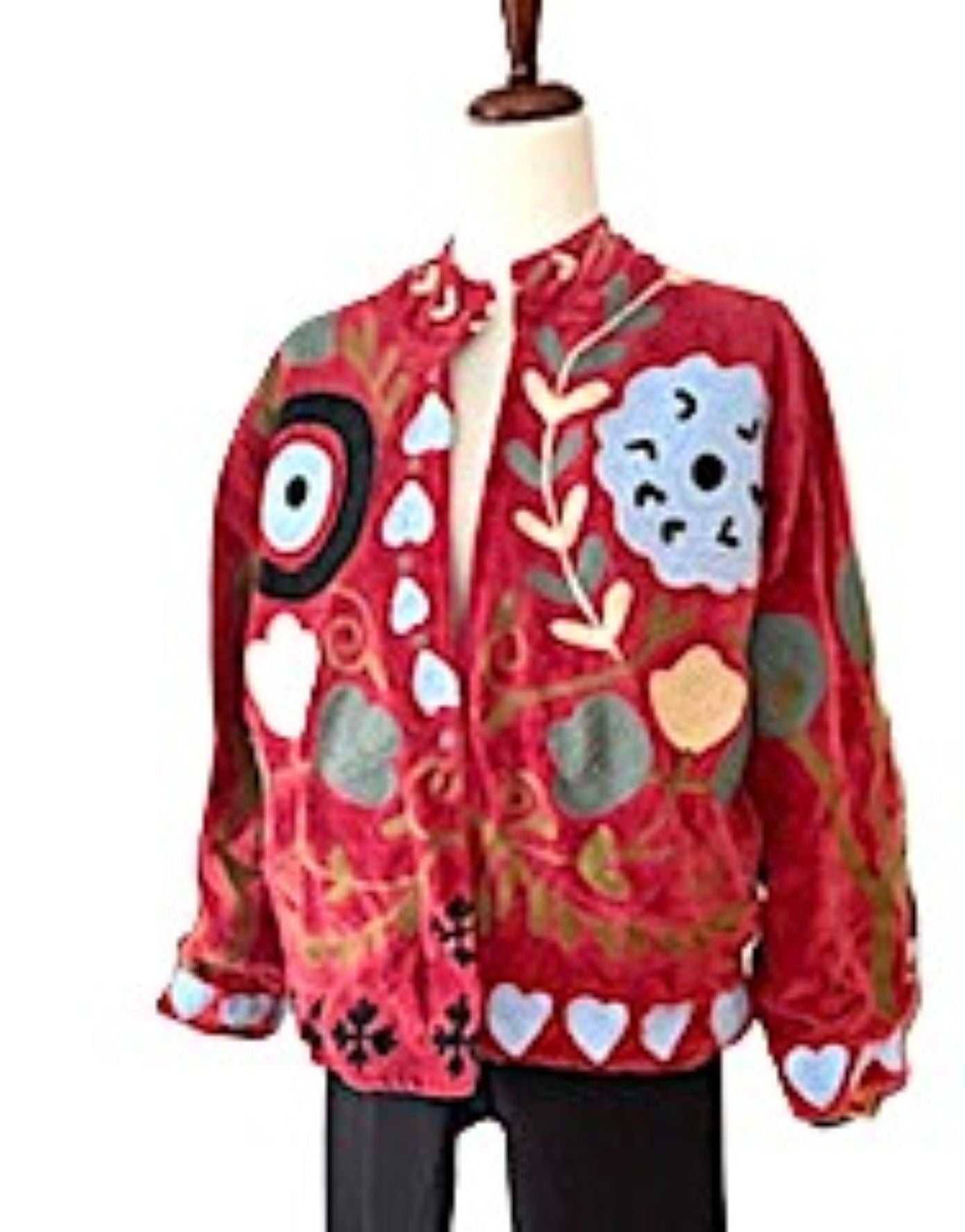 Jacket - Wearable Art,  Embroidered, Cotton Velvet Boho Kimono Box Cut. Available In 2 Colors.