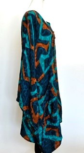 Geometric 4 Button Short Silk Tunic is Seasonless (Turquoise/Copper)