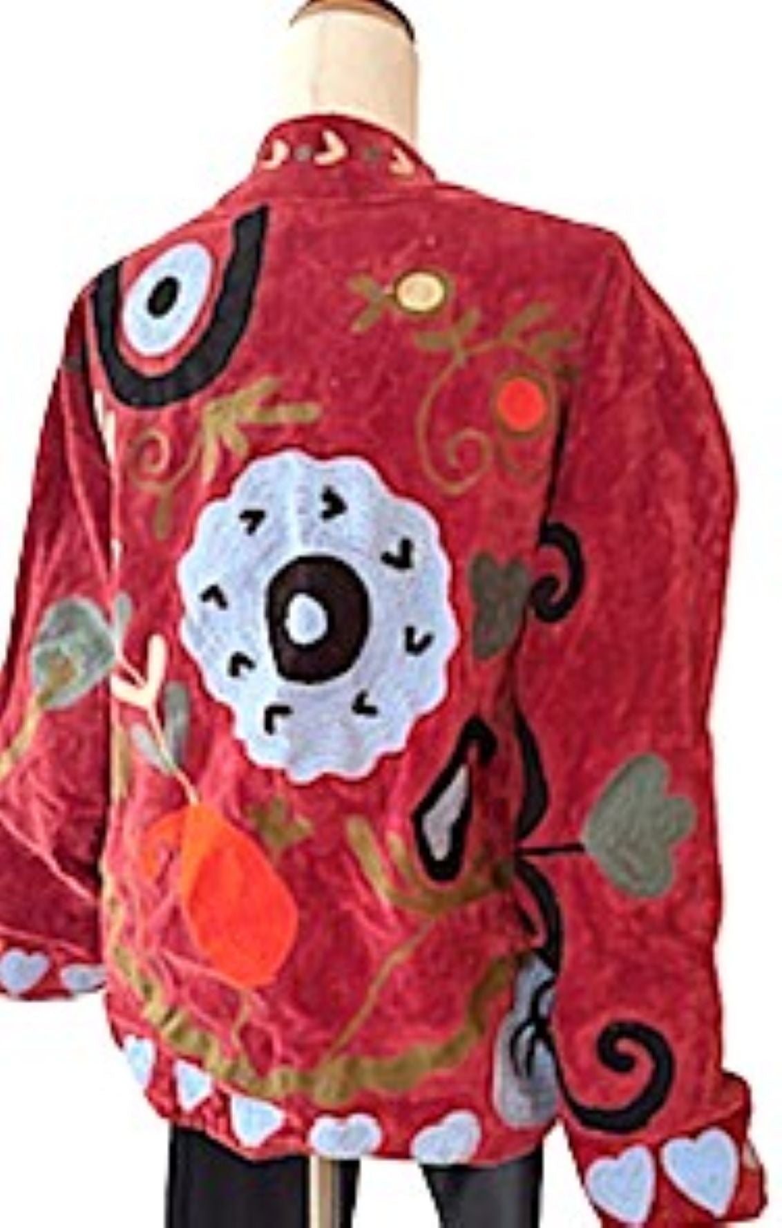 Jacket - Wearable Art,  Embroidered, Cotton Velvet Boho Kimono Box Cut. Available In 2 Colors.