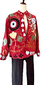 Jacket - Wearable Art,  Embroidered, Cotton Velvet Boho Kimono Box Cut. Available In 2 Colors.