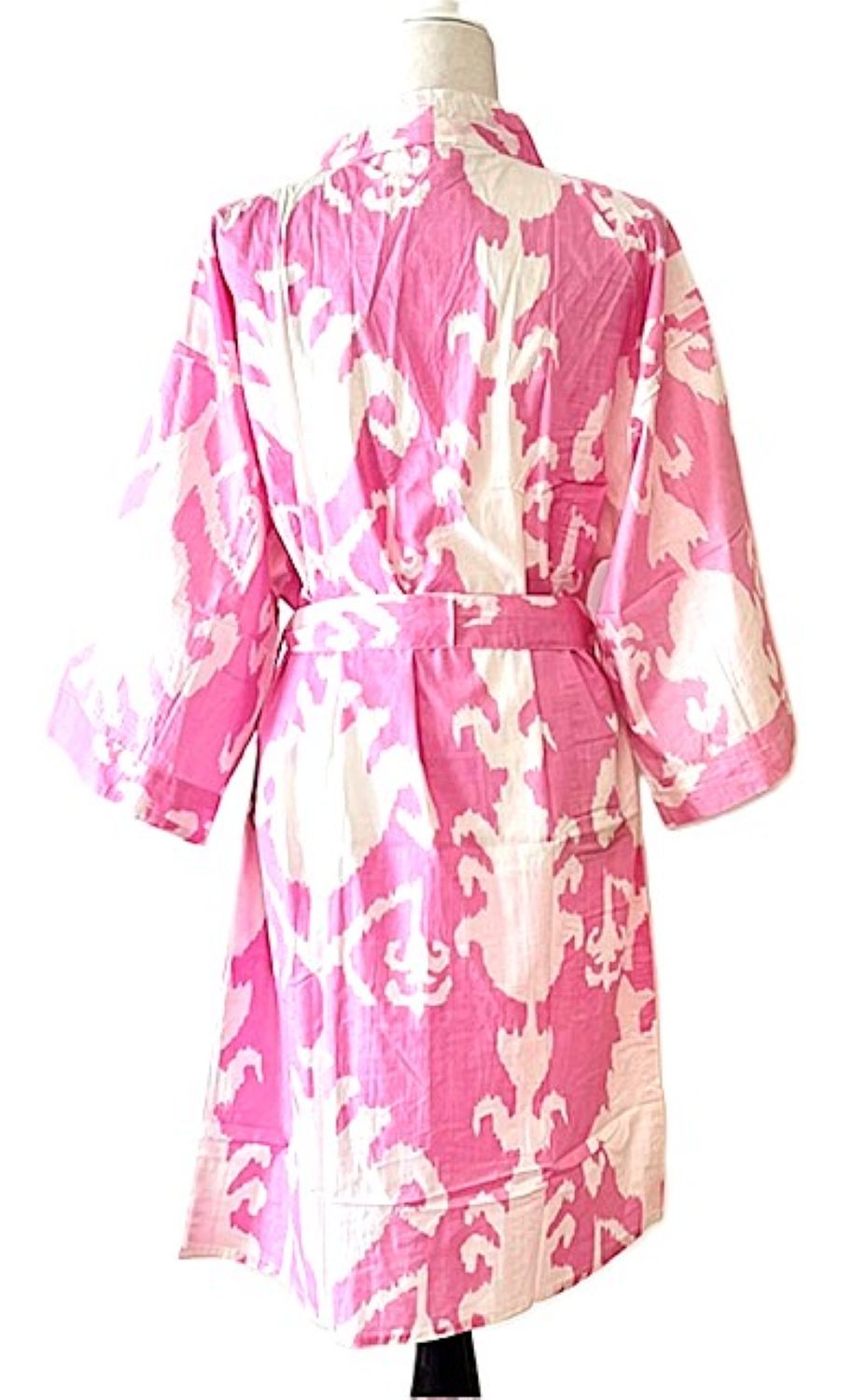 Pink Block Print Cotton Short Kimono Robe  Great Dress, Jacket or Coverup.