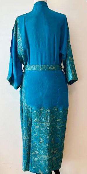 Luxurious Rich Silk Long Kimono Duster. Glamorous (Turquoise)