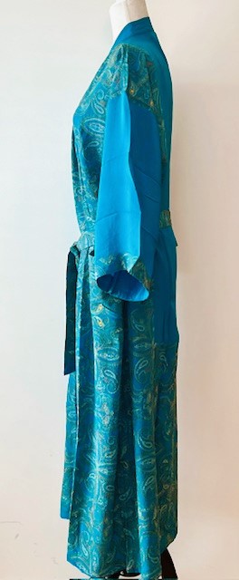 Luxurious Rich Silk Long Kimono Duster. Glamorous (Turquoise)