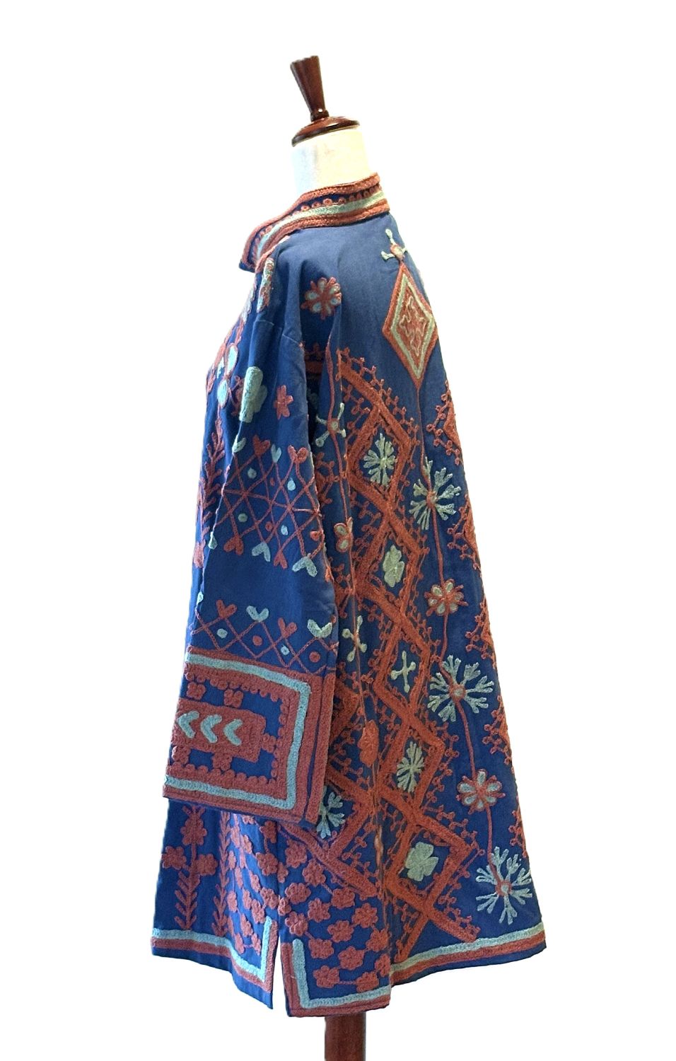 Jacket - Wearable Art, Hand Embroidered Cotton Kimono Coat (Blue)