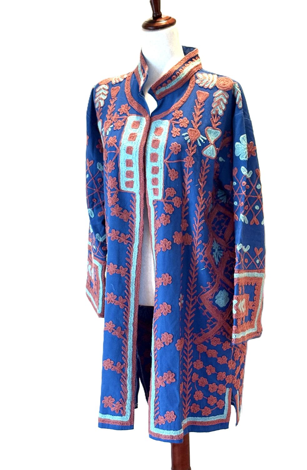Jacket - Wearable Art, Light Weight Hand Embroidered Cotton Kimono Coat (Royal)