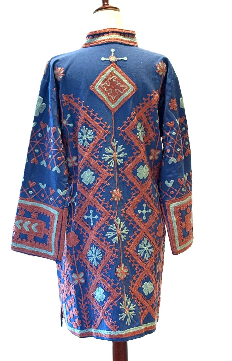 Jacket - Wearable Art, Light Weight Hand Embroidered Cotton Kimono Coat (Royal)