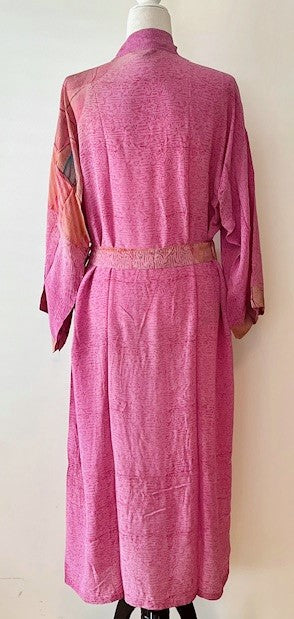 Luxurious Rich Silk Long Kimono Duster. Glamorous (Pink)