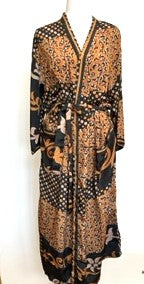 Luxury Silk Kimono Duster, Dramatic Mixed Print