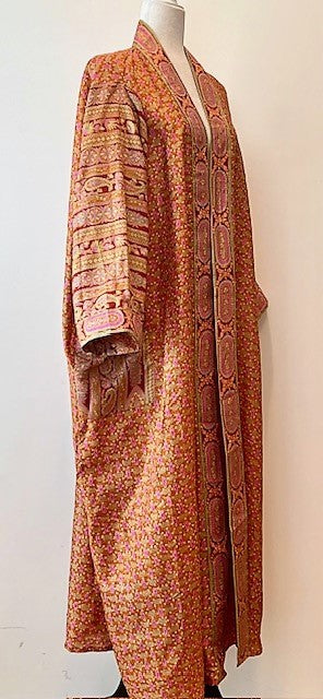 Luxurious Rich Silk Long Kimono Duster. Glamorous (Melon)