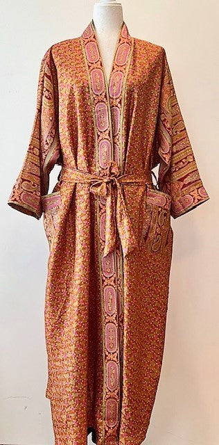 Luxurious Rich Silk Long Kimono Duster. Glamorous (Melon)