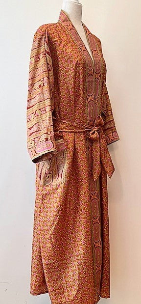 Luxurious Rich Silk Long Kimono Duster. Glamorous (Melon)