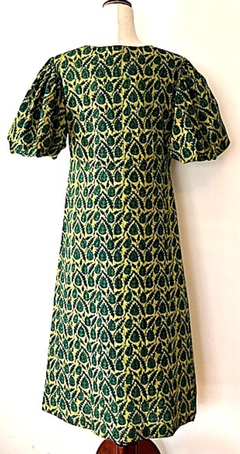 Sophisticated Block Print Maxi Dress In A Complex Print. (Green)