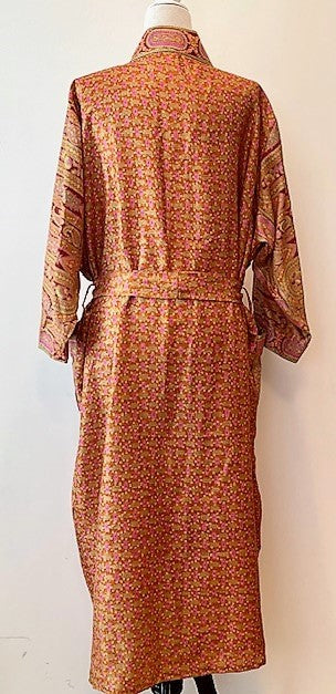 Luxurious Rich Silk Long Kimono Duster. Glamorous (Melon)