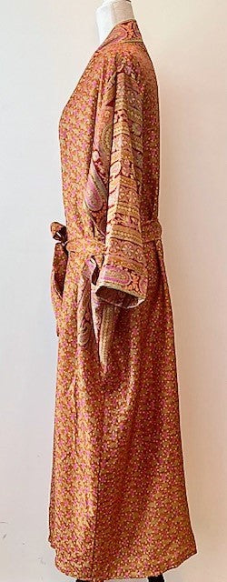 Luxurious Rich Silk Long Kimono Duster. Glamorous (Melon)