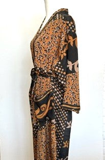 Luxury Silk Kimono Duster, Dramatic Mixed Print