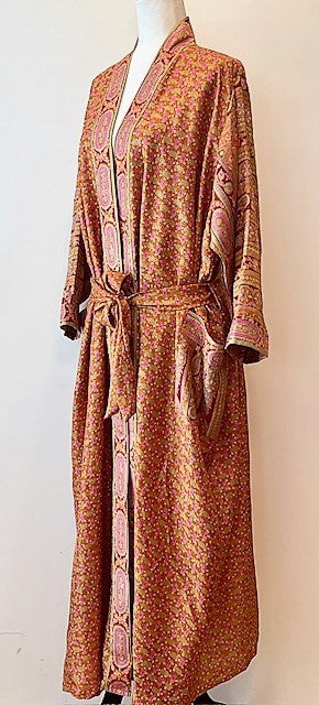 Luxurious Rich Silk Long Kimono Duster. Glamorous (Melon)