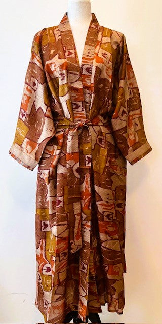 Luxurious Rich Silk Long Kimono Duster. Glamorous (Copper)