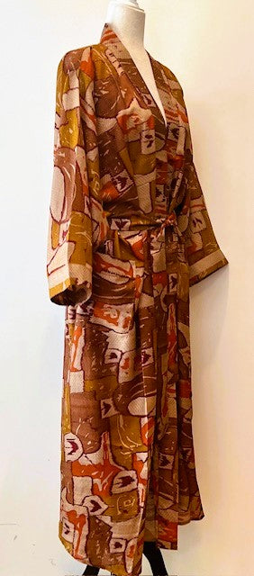 Luxurious Rich Silk Long Kimono Duster. Glamorous (Copper)