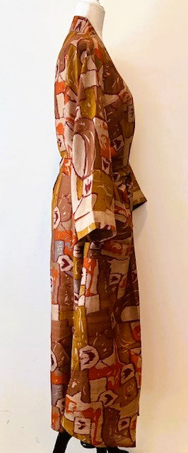 Luxurious Rich Silk Long Kimono Duster. Glamorous (Copper)