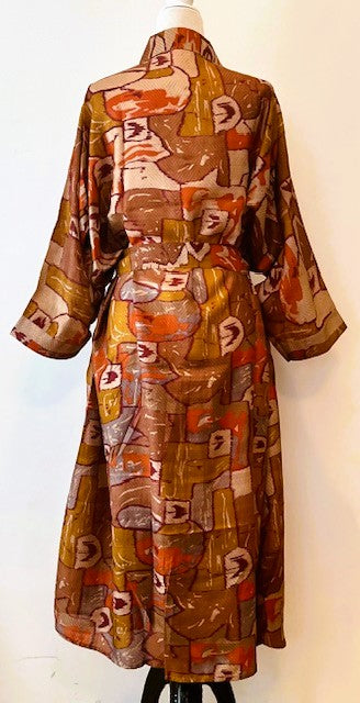 Luxurious Rich Silk Long Kimono Duster. Glamorous (Copper)