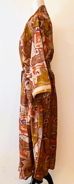 Luxurious Rich Silk Long Kimono Duster. Glamorous (Copper)