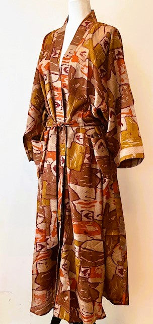 Luxurious Rich Silk Long Kimono Duster. Glamorous (Copper)