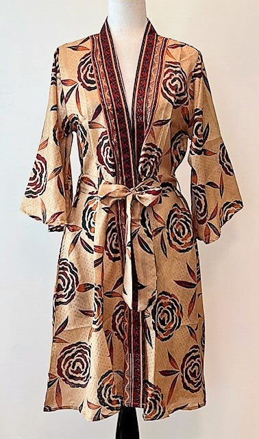 Classic Short Silk Kimono Dress Is Dramatic (Bronze)