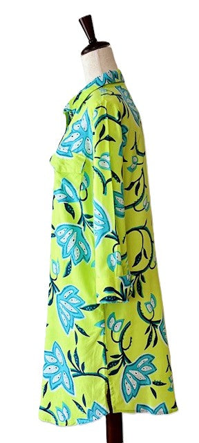 Classic Shirt Dress turned up a notch in Vibrant Lime Florals