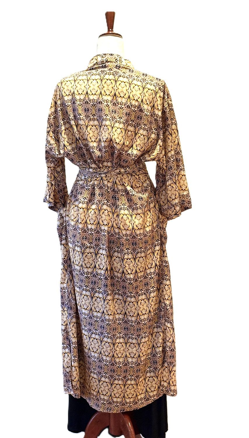 Long Silk Kimono Duster Is Striking In A Rich, Geometric Print (Bronze)