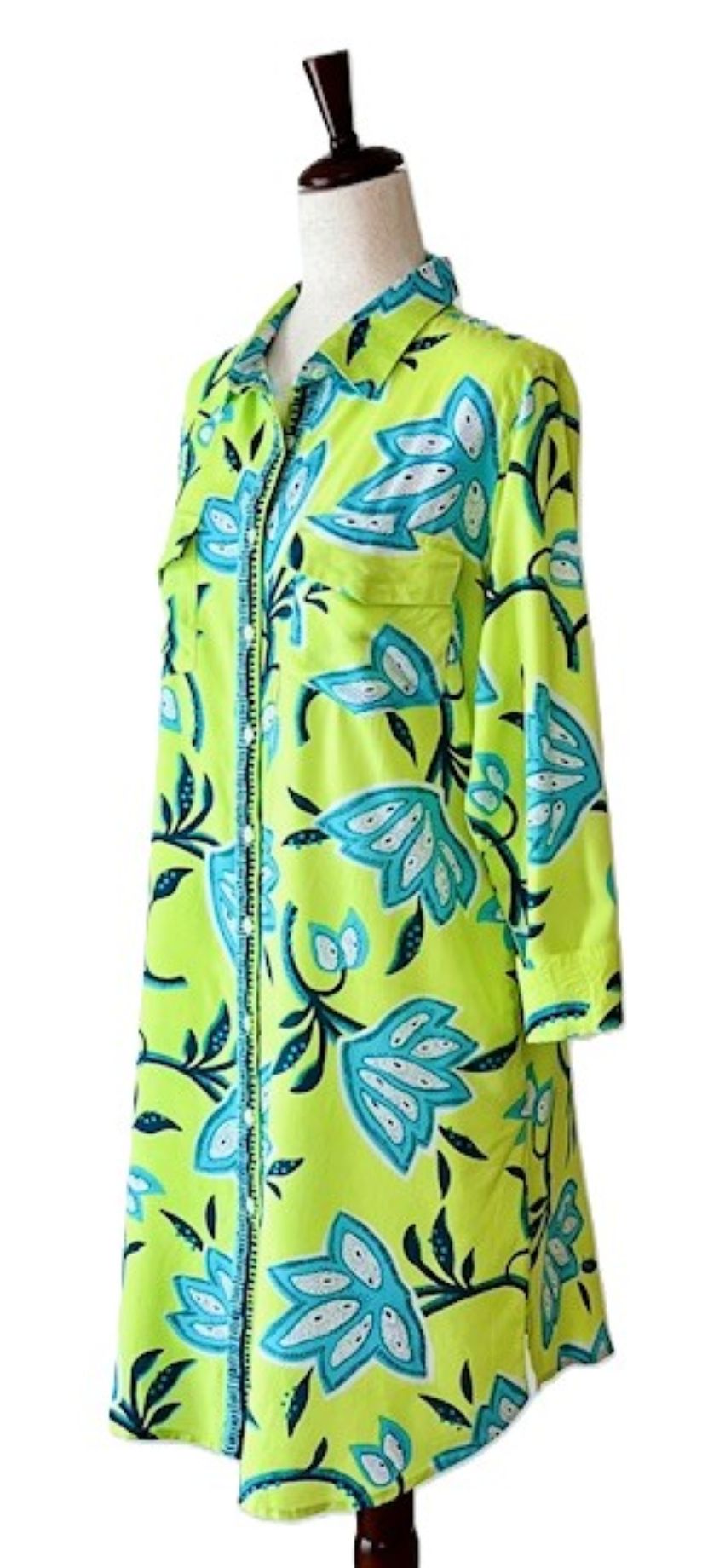 Classic Shirt Dress turned up a notch in Vibrant Lime Florals