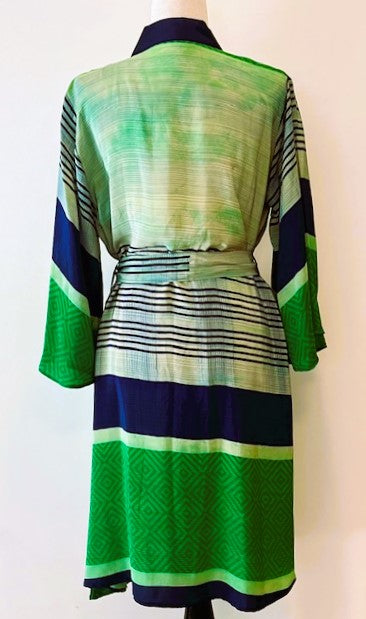 Flattering Short Silk Kimono Dress Is Timeless In A Multi Colored Stripe