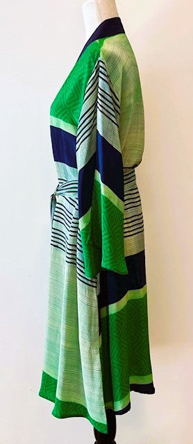 Flattering Short Silk Kimono Dress Is Timeless In A Multi Colored Stripe