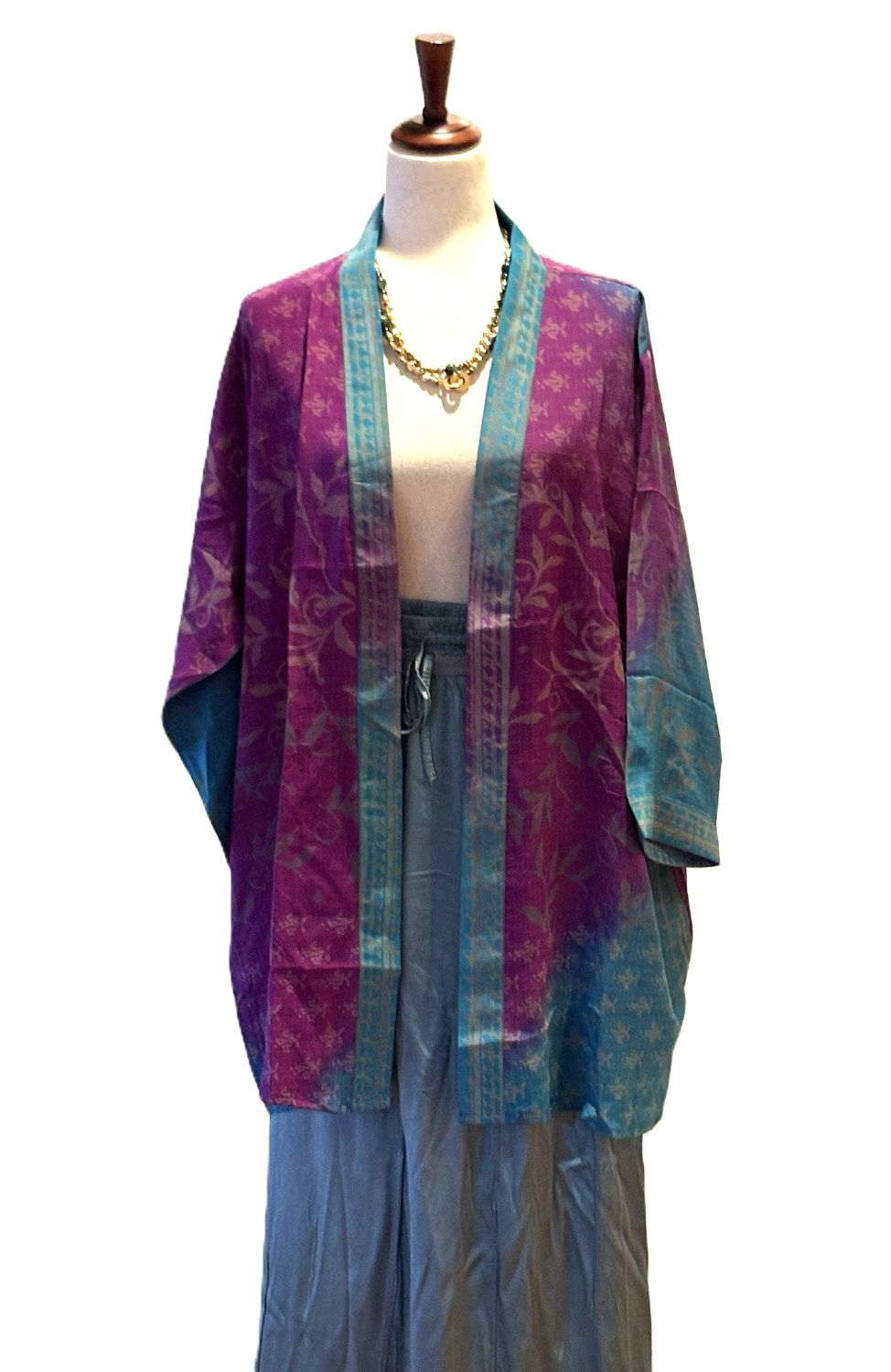The Accessory In Demand, The Short Silk Kimono Jacket. Fashionable and Elegant. (Purple)