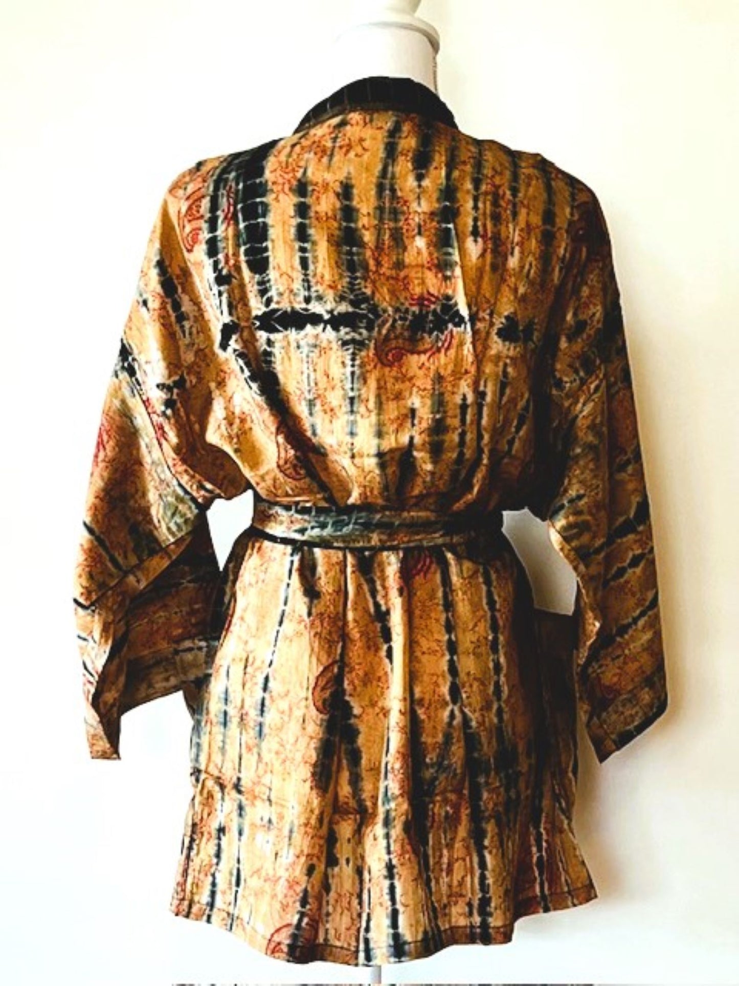 The Accessory In Demand, A Short Silk Kimono Jacket.  A Tie Dye Beauty In Bronze.